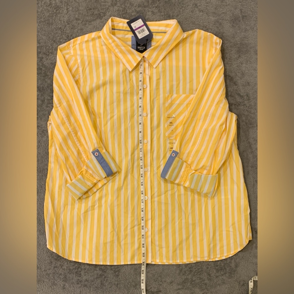 100% Cotton Nautica Jean Company Yellow Striped Button-Up Shirt
